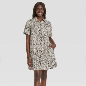 Who What Wear Leopard/ Cheetah Print Button Down Mini Dress